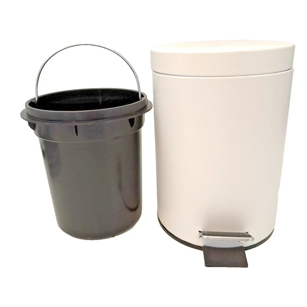 Small Metal White 2 Liter Step Trash Can with Removable Liner 9.5